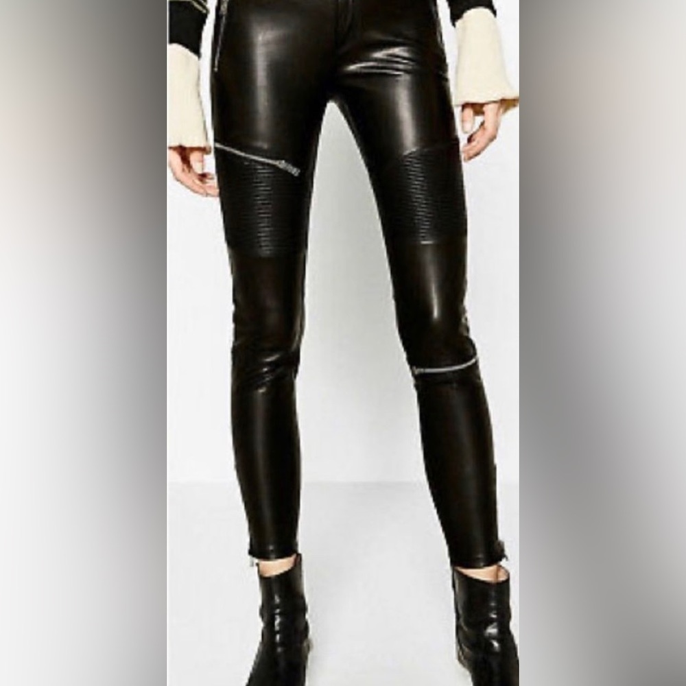ZARA black faux leather zippered Moto leggings Sz XS